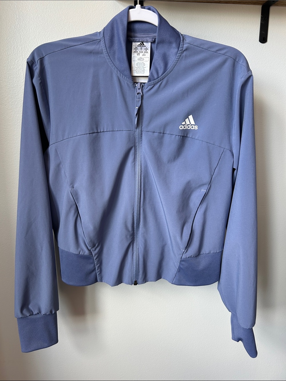 Adidas Women's Dusty Blue Lightweight Cropped Bomber Track Jacket